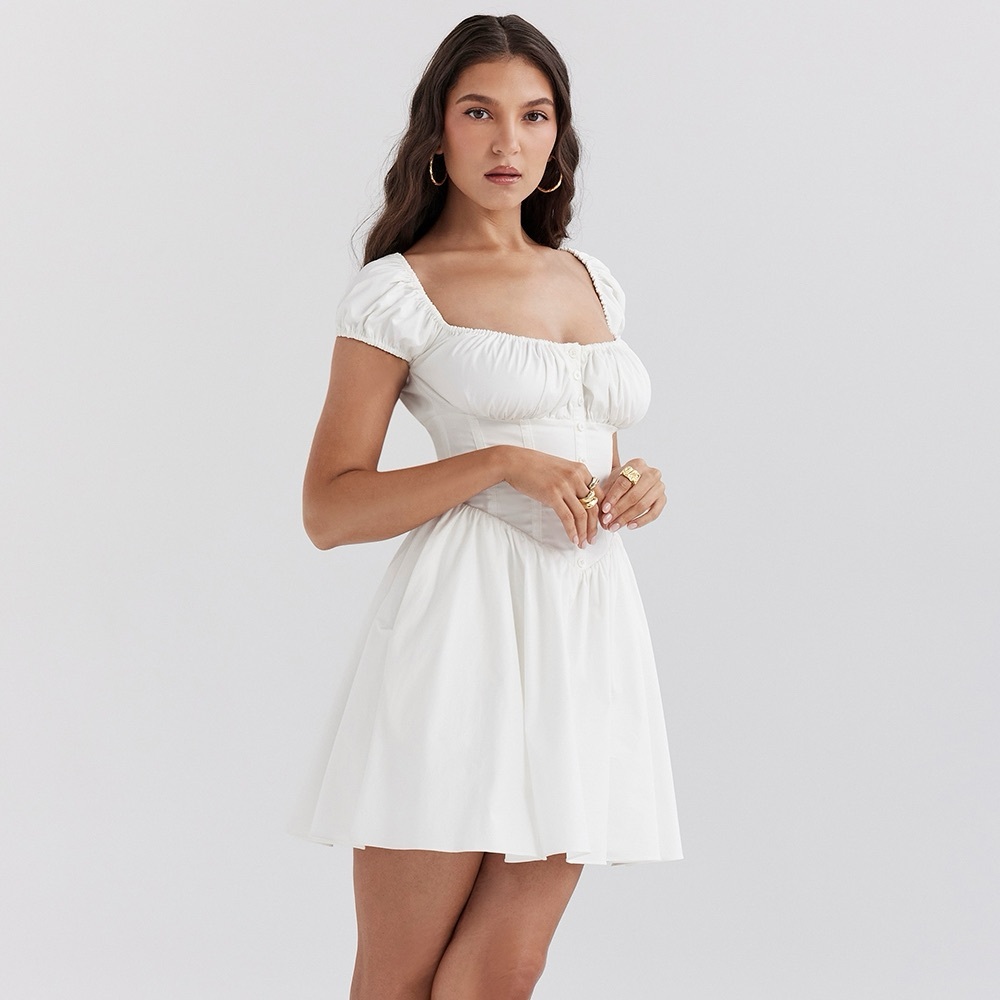 House of CB Nala - White Cotton Gathered Mini Dress BNWT